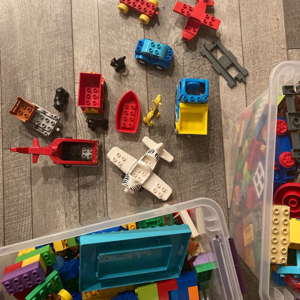 2 large bins of Lego duplos